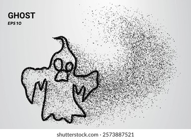 A ghost composed of small circles and dots, with particles swirling around it. Vector illustration.