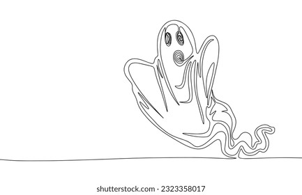 Ghost in continuous line art drawing style. Silhouette of Halloween spooky ghost. Black linear sketch isolated on white background. Vector illustration