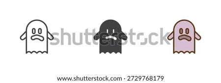 Ghost costume character different style icon set. Line, solid and filled outline colorful icon for Halloween or spooky party. Scary spirit vector sign and symbol icon.