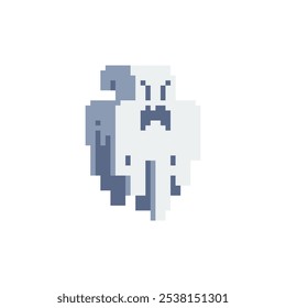 Ghost costume dressed cute character. Pixel art style. Isolated vector illustration. Design for stickers, logo, mobile app.