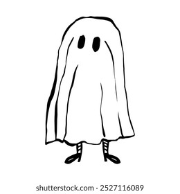 A ghost costume for Halloween, cute character, doodle drawing