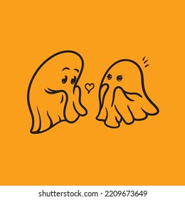 Ghost Couple Love Halloween Vector Cute Mascot Logo Illustration