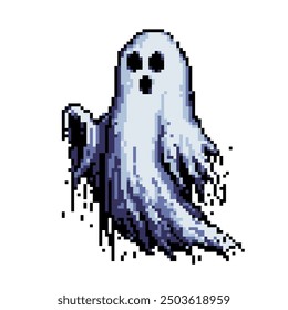 Ghost. Creepy ghost pixel icon. Arcade game icon. 8-bit character. Abstract Halloween character.