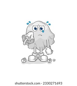 the ghost cry with a tissue. cartoon mascot vector