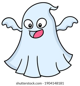 un fantasma con una cara linda se rió tratando de asustarle, el doodle dibuja a kawaii. ilustración vectorial