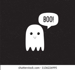 Ghost. Cute Halloween ghost with speech bubble. Boo. Vector.