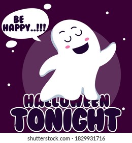 Ghost cute mascot halloween  very expressive for horror moment. hello text halloween night