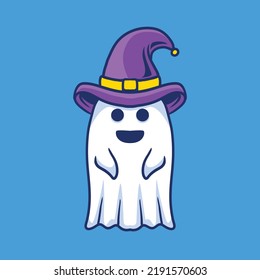 Ilustración de mascota linda fantasma con vector de stock de calidad superior