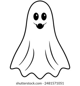 A ghost depicted in black and white, with a smile on its face