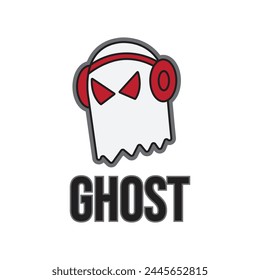 Ghost Design mit Kopfhörern mit einer Mischung aus Hip Hop und coolem Hintergrund.Designs Concept für T-Shirts, Tattoos, Aufkleber, Gaming-Logos oder Poster