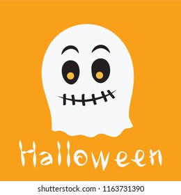 The ghost design and the word Halloween on an orange background.