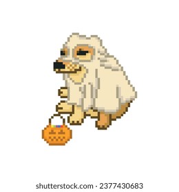 Ghost dog asking for candy, pixel art mascot