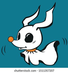 Ghost dog. Cartoon dog on Halloween. Vector stock illustration.