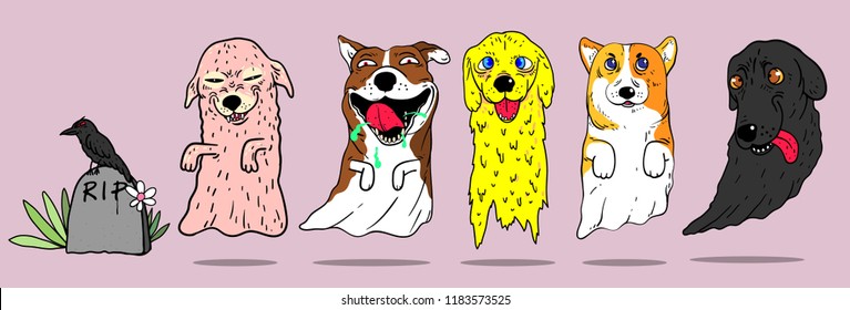 Ghost dog vector characters. 