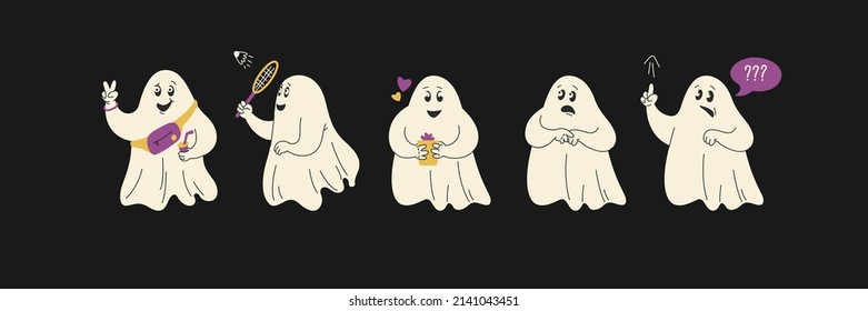 The ghost is doing his household chores. A set of characters in different poses for use in design