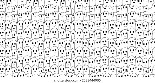 Ghost doodle background. Halloween vector spooky repeat wallpaper tile background. Ghost cartoon seamless pattern illustration gift wrap paper white design