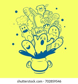 ghost doodle characters hand draw vector illystration