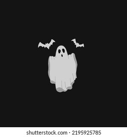 Ghost doodle. Hand drawn cute ghost and bats. Halloween ghost. Vector