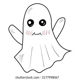 Ghost doodle Illustration. Rutschige halloween Vektorsymbol. Schwarze Linie Kunst auf weißem Hintergrund.