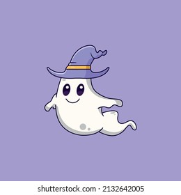 Ghost drawing vector art on a purple background.