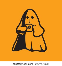 Ghost Drink The Coffe Halloween Vector Cute Mascot Logo