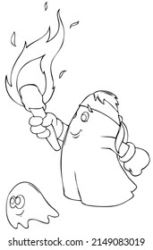 Fantasma. Elemento para colorear página. Estilo de caricatura.