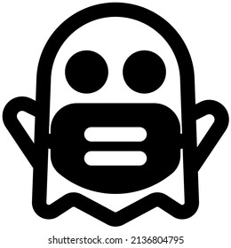 Ghost emoticon with a mask on isolated on a white background