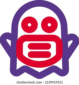 Ghost emoticon with a mask on isolated on a white background