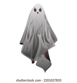 Fantasma con ojos de estilo realista. Disfraz espeluznante de Helloween para la fiesta. Ilustración vectorial colorida aislada en fondo blanco.
