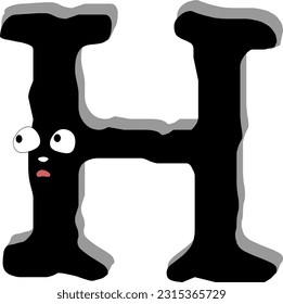 Ghost face scary. H capital letter. Alphabet doodle design concept. vector Illustration.