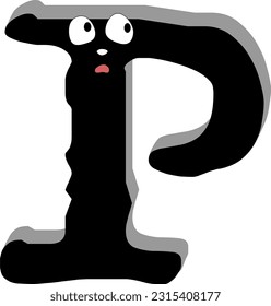 Ghost face scary. P capital letter. Alphabet doodle design concept. vector Illustration.