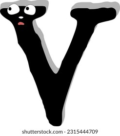Ghost face scary. V capital letter. Alphabet doodle design concept. vector Illustration.