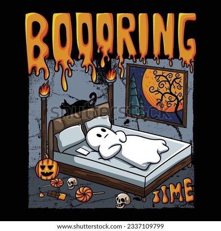 Ghost feel bored and just sleep on the bed vector illustration for your company or brand