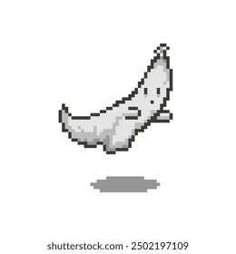 Ghost figure pixel art style, 8 bit character. Isolated vector illustration