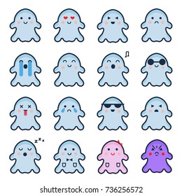 Ghost flat line icons set for Halloween celebration. Collection 
