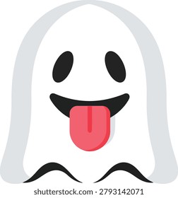 Ghost flat vector illustration icon with transparent background featuring funny halloween emoji character for ui and app graphics