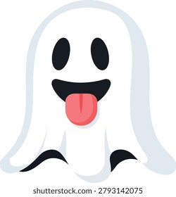 Ghost flat vector illustration icon with transparent background featuring playful halloween emoji character for apps social media and ui graphics
