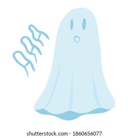 Ghost floating isolated on white background. Cartoon cute phantom in style doodle vector illustration.