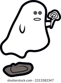 ghost with a flower in his hands. shadow on the floor. black border sticker.