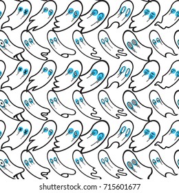 ghost flying flat design thin line halloween pattern. vector illustration