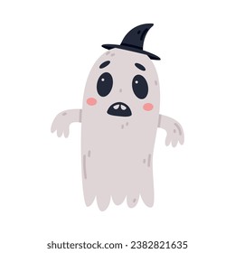 Ghost Flying as Halloween Trick or Treat Night Party Character Vector Illustration