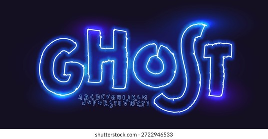 Ghost Font Logo Alphabet Vetor Neon Glow Letters Set Modern Typography, Blue Light Typographic Design for Title Text, Typo Poster Headline, Type Symbol Logotype, Sans Serif Fonts. face de tipos vetorial
