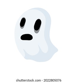 Ghost. Funny flying spirit.The Halloween element. White cute character. Icon of death. FLat cartoon illustration
