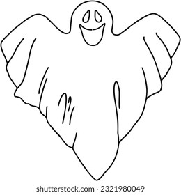 Ghost funny halloween character doodle linear cartoon coloring book