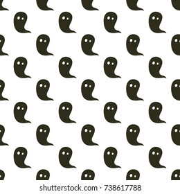 Ghost geometric seamless pattern. Halloween flat icon symbol in black color on white background.