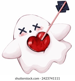 The ghost gets an arrow of love stuck in his red heart.