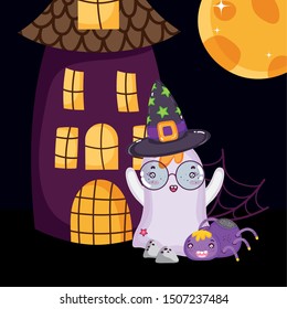 ghost with glasses and hat halloween