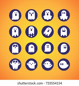 Ghost Glyph Icon Set. Vector Illustration. Halloween Symbols.