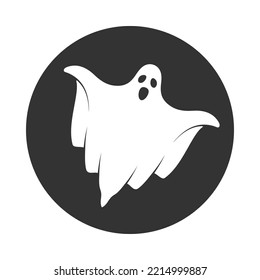 Ghost graphic icon. Spooky apparition sign in the circle isolated on white background. Vector illustration