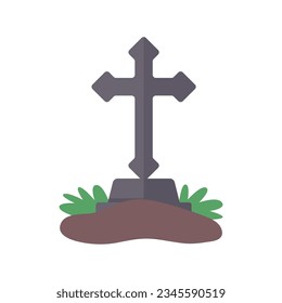 Ghost graves. Stones carved names of dead people on rocks with crosses in spooky cemetery.